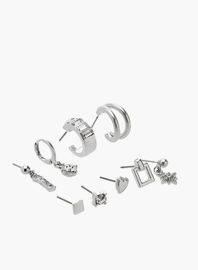 Flora Bella By Shoexpress Pack Of 9 Silver Tone Earrings With Pushback Closure Ramadan Collections